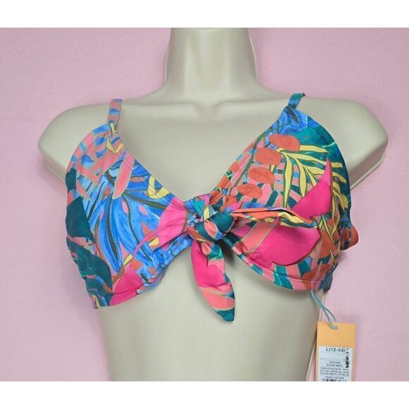 Kona Sol Tropical Print Tie Front Bikini Top Small - Picture 1 of 3